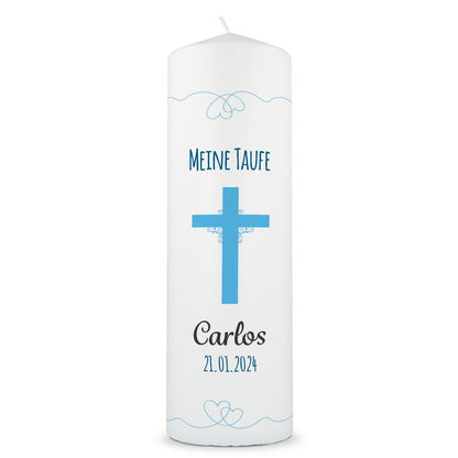 Große Kerze "Kreuz" - Taufkerze mit Namen, Datum & Taufspruch