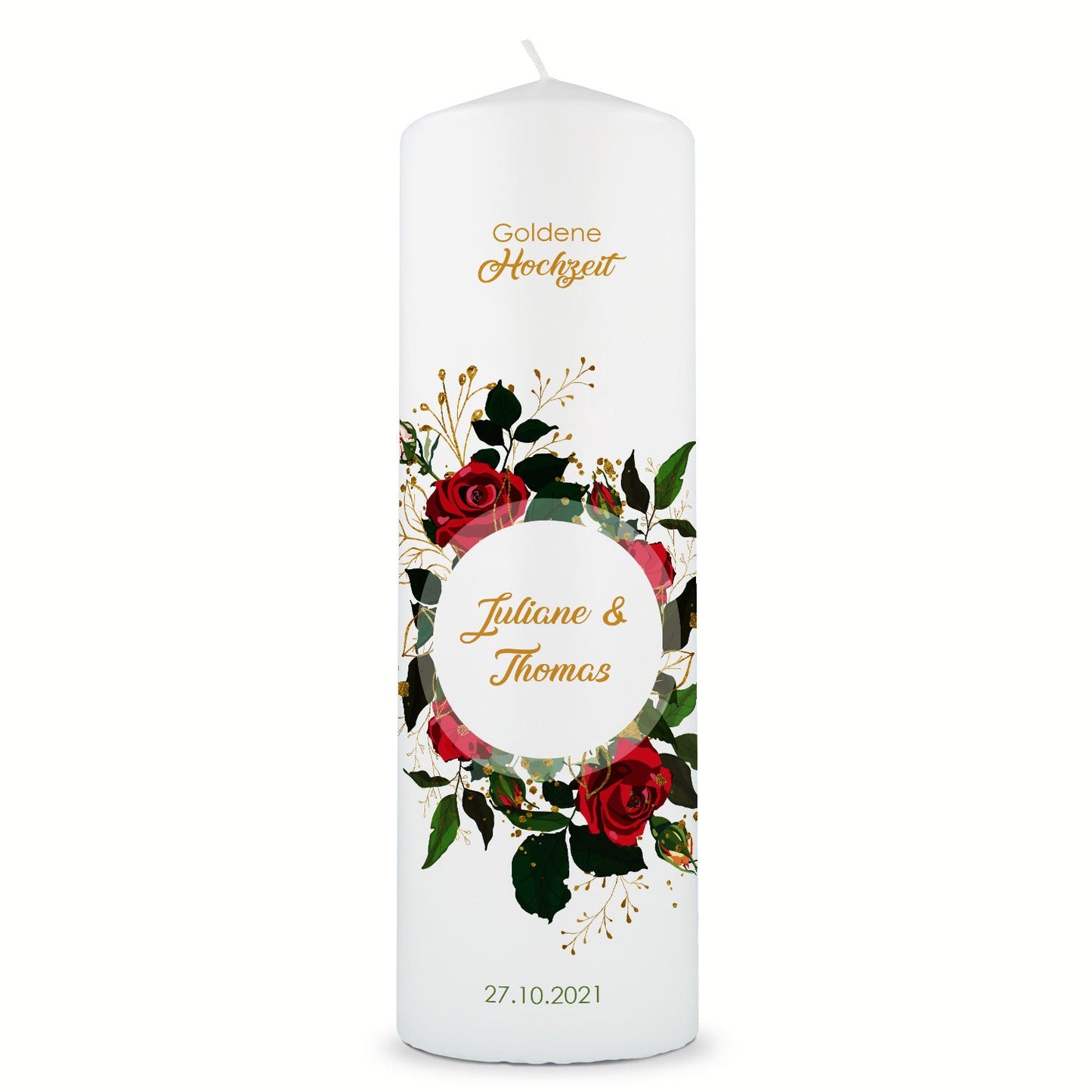 Große Kerze "Goldene Hochzeit" - Hochzeitskerze mit Namen, Datum & Wunschtext