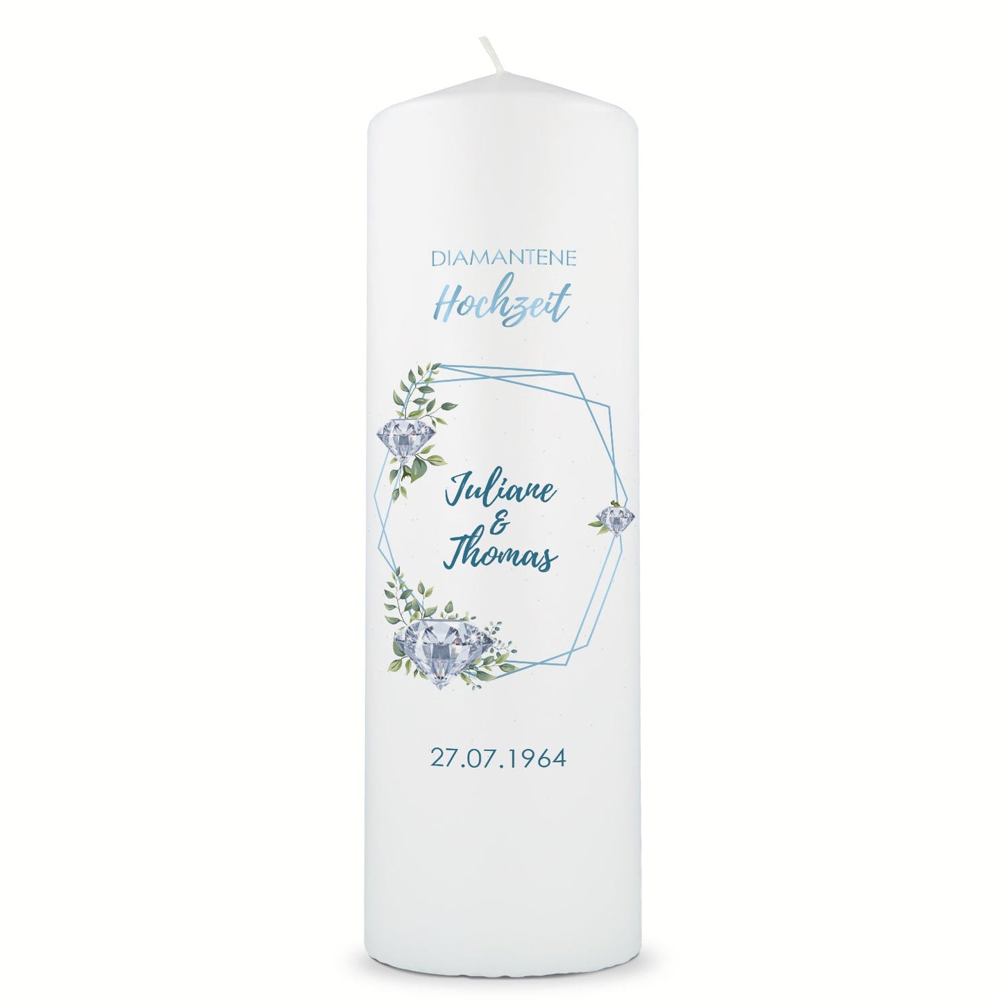 Große Kerze "Diamanthochzeit" - Hochzeitskerze mit Namen, Datum & Wunschtext