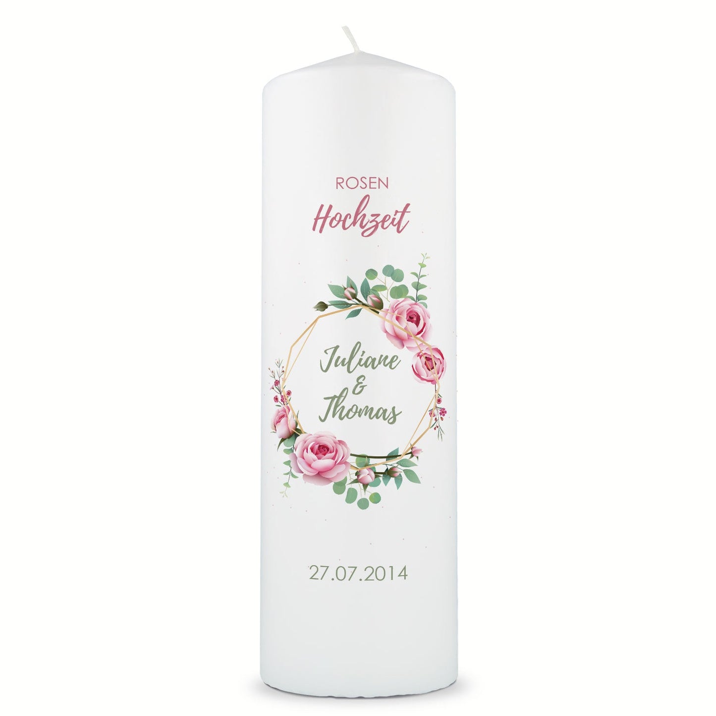 Große Kerze "Rosenhochzeit" - Hochzeitskerze mit Namen, Datum & Wunschtext