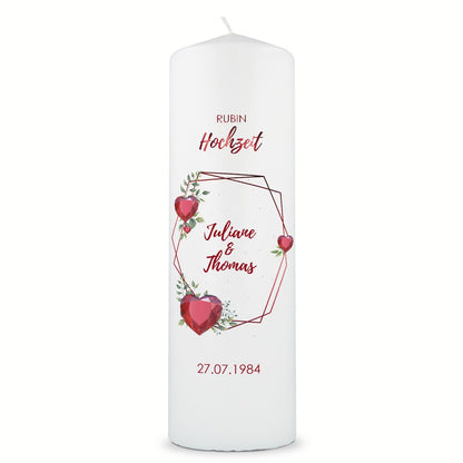 Große Kerze "Rubinhochzeit" - Hochzeitskerze mit Namen, Datum & Wunschtext