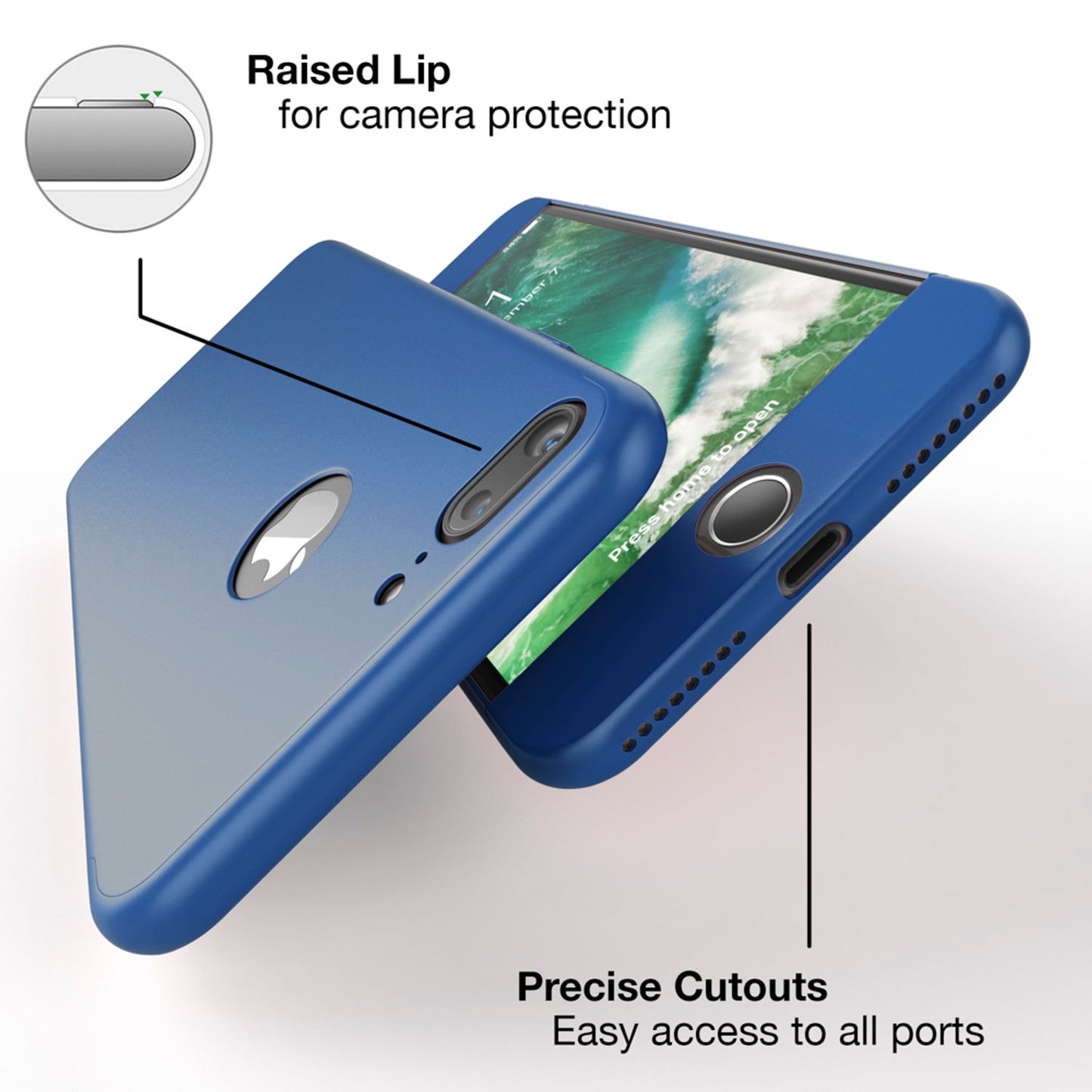 NALIA 360 Grad Handyhülle kompatibel mit iPhone 7 Plus, Full-Cover & Glas vorne hinten Hülle Doppel-Schutz Dünn Ganzkörper Hard-Case Etui Handy-Tasche Bumper & Displayschutz