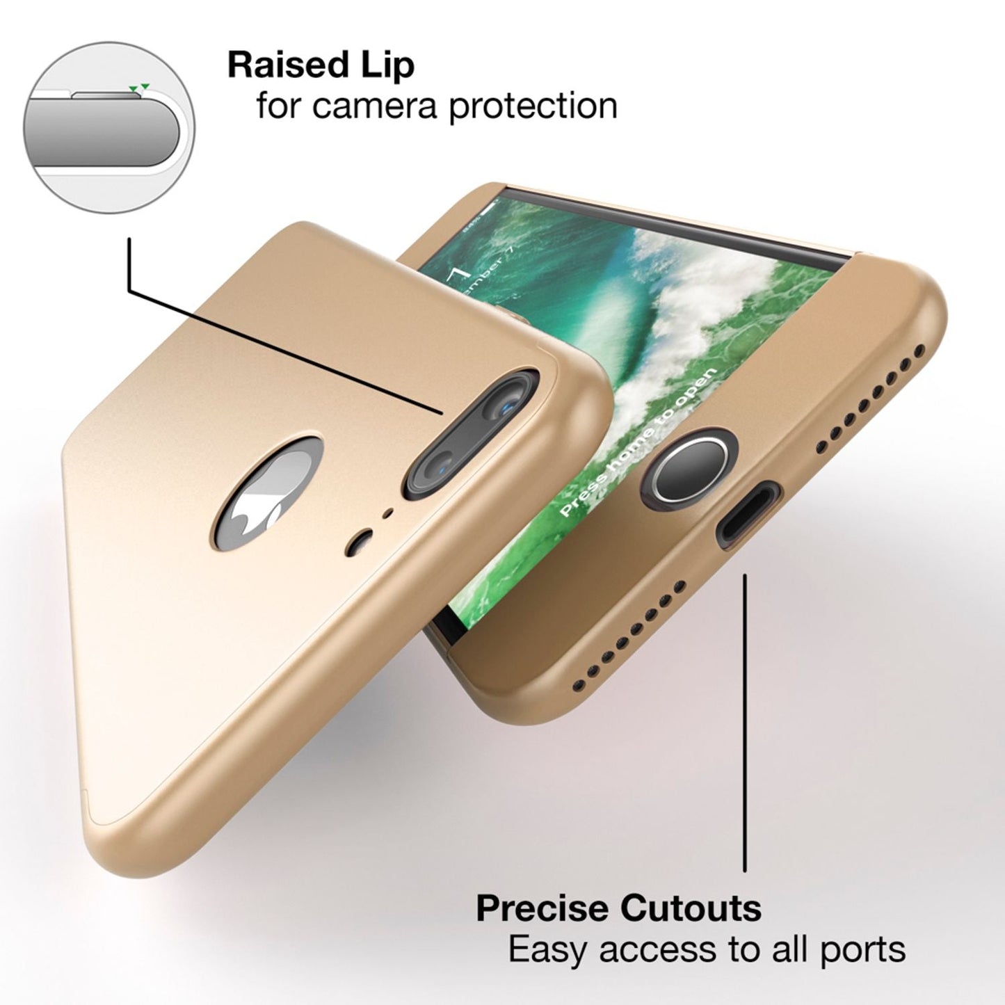 NALIA 360 Grad Handyhülle kompatibel mit iPhone 7 Plus, Full-Cover & Glas vorne hinten Hülle Doppel-Schutz Dünn Ganzkörper Hard-Case Etui Handy-Tasche Bumper & Displayschutz