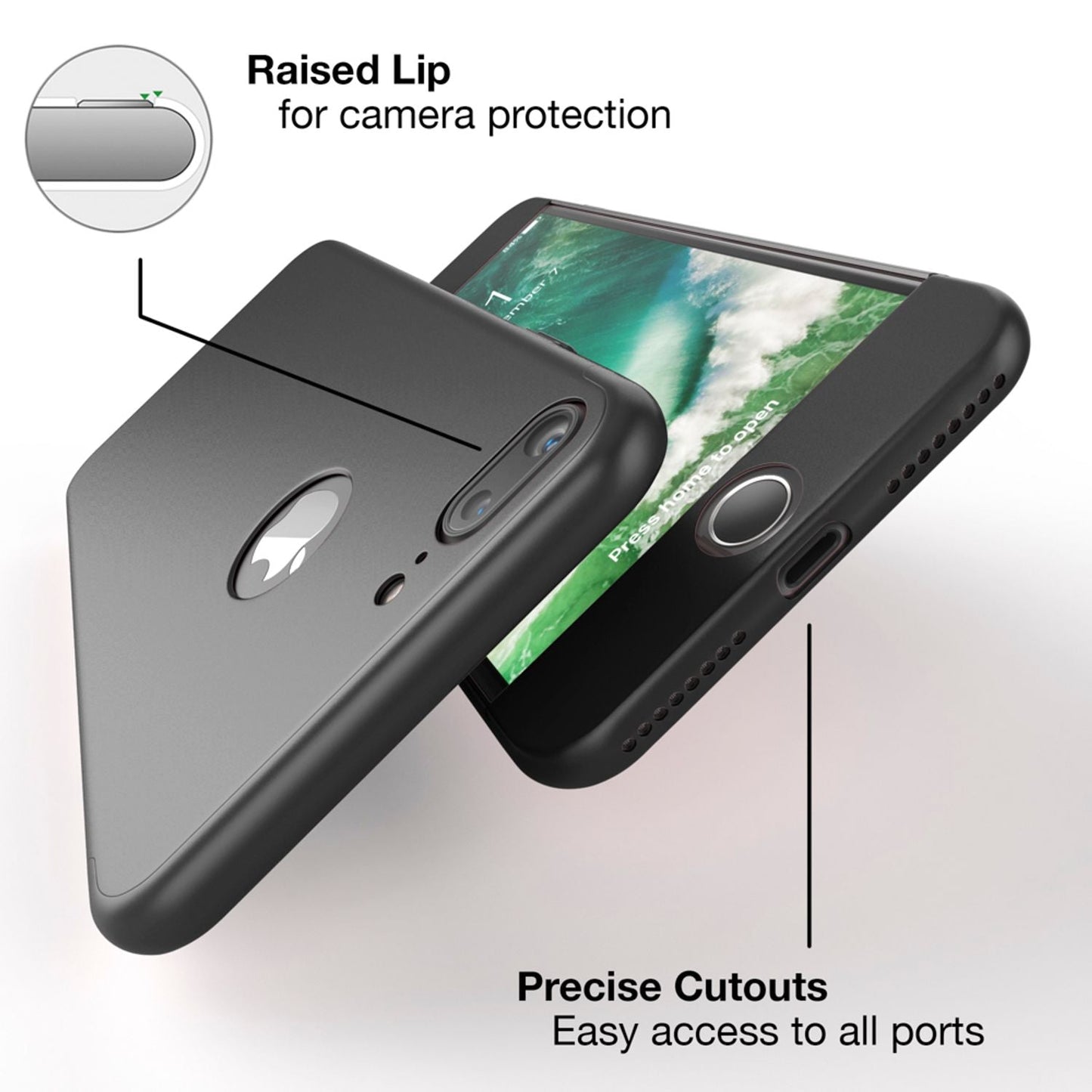 NALIA 360 Grad Handyhülle kompatibel mit iPhone 7 Plus, Full-Cover & Glas vorne hinten Hülle Doppel-Schutz Dünn Ganzkörper Hard-Case Etui Handy-Tasche Bumper & Displayschutz