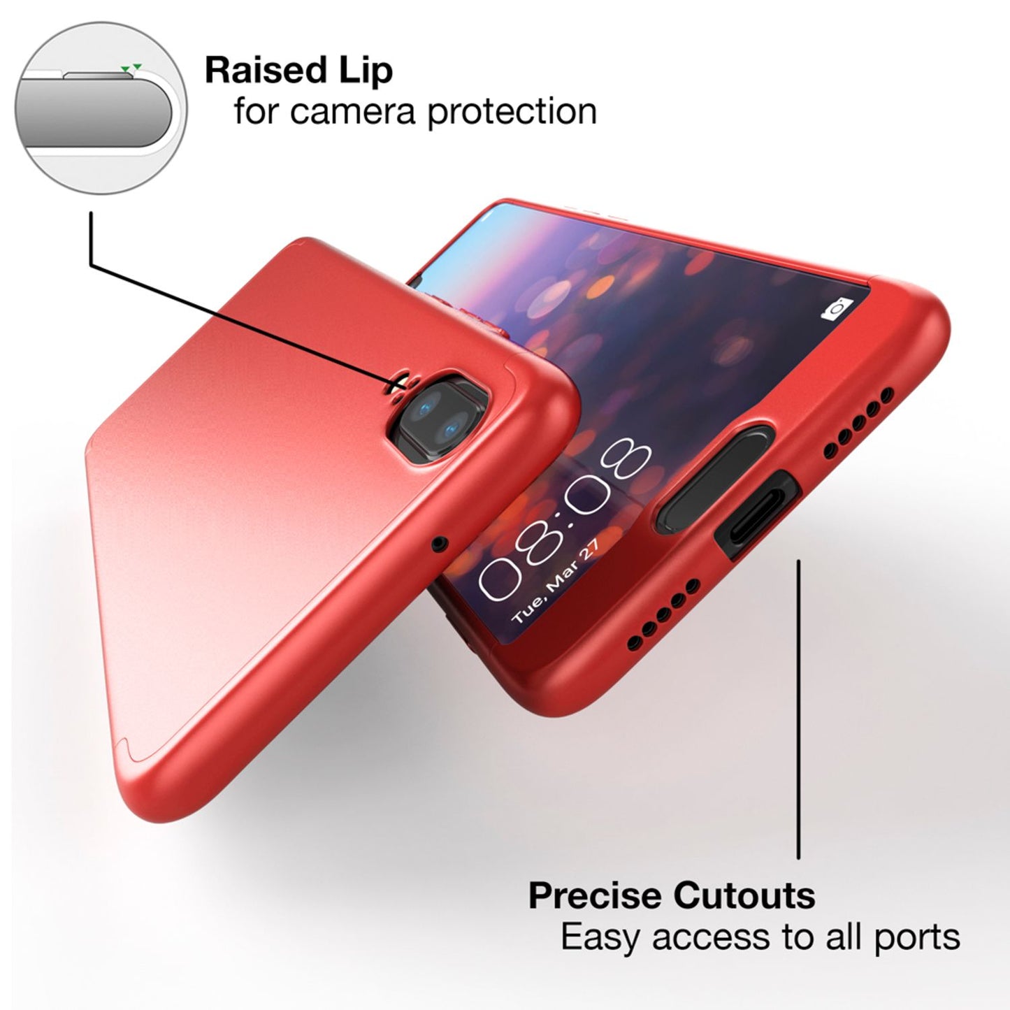 NALIA Rundum Handyhülle kompatibel mit Huawei P20, Cover 360° Grad Hülle Full-Body Doppel-Schutz mit Displayschutzglas, Slim Bumper Hard-Case 2 in 1 Etui, Rückseite & Rahmen