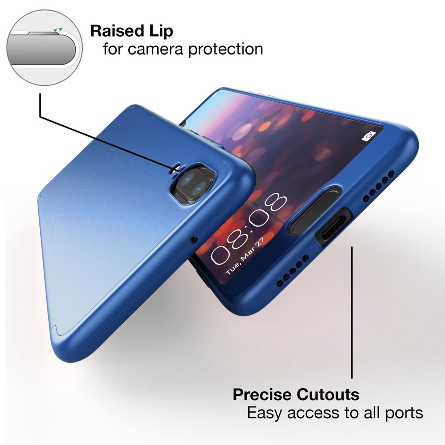 NALIA Rundum Handyhülle kompatibel mit Huawei P20, Cover 360° Grad Hülle Full-Body Doppel-Schutz mit Displayschutzglas, Slim Bumper Hard-Case 2 in 1 Etui, Rückseite & Rahmen