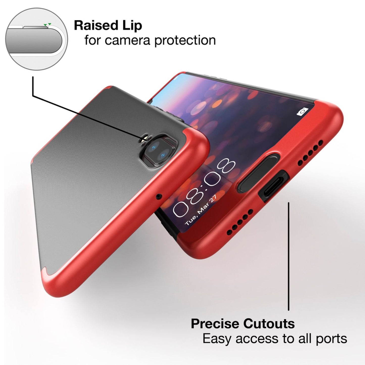 NALIA Rundum Handyhülle kompatibel mit Huawei P20, Cover 360° Grad Hülle Full-Body Doppel-Schutz mit Displayschutzglas, Slim Bumper Hard-Case 2 in 1 Etui, Rückseite & Rahmen