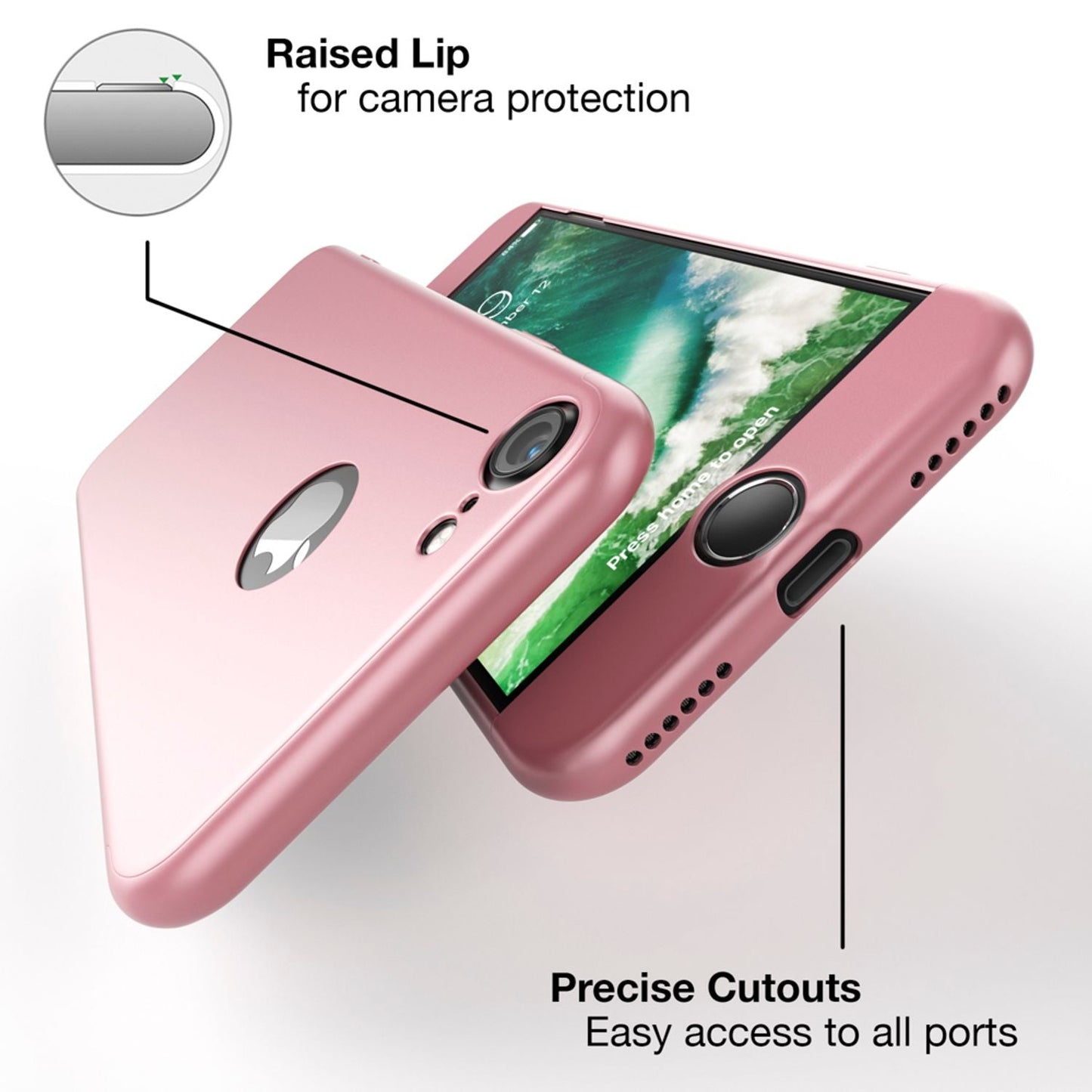 NALIA Rundum Handyhülle kompatibel mit iPhone 7, Cover 360° Grad Full-Body Doppel-Schutz Hülle mit Displayschutzglas, Bumper Hard-Case 2 in 1 Etui, Rückseite & Rahmen