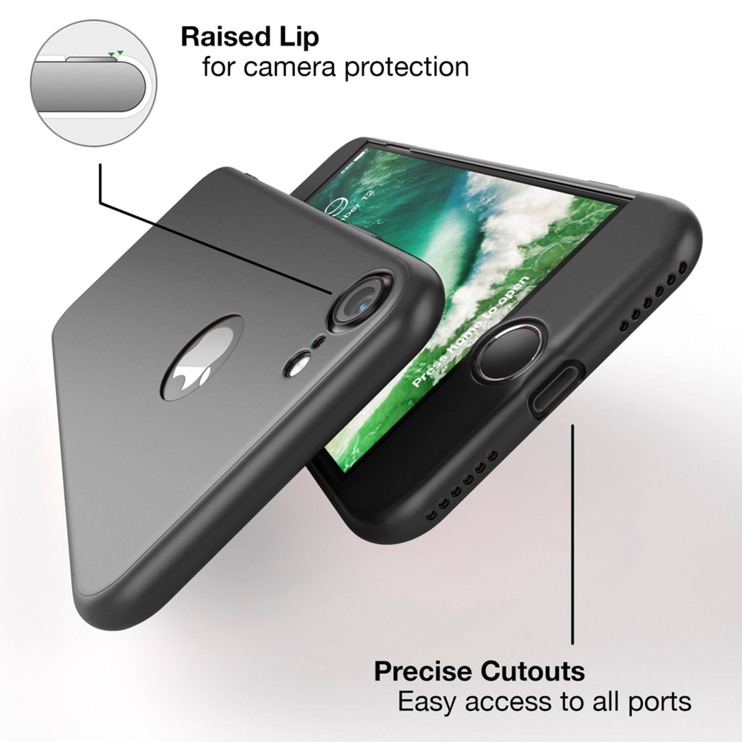 NALIA Rundum Handyhülle kompatibel mit iPhone 7, Cover 360° Grad Full-Body Doppel-Schutz Hülle mit Displayschutzglas, Bumper Hard-Case 2 in 1 Etui, Rückseite & Rahmen