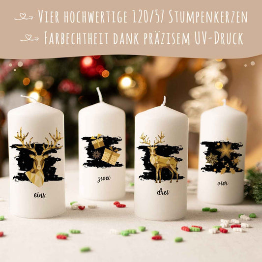 Kleine Kerzen "Advent Geometrisch Gold" - Adventskerzen im 4er Set