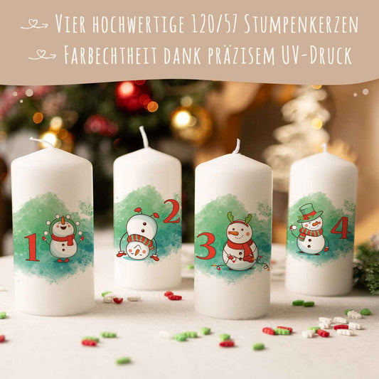 Kleine Kerzen "Advent Schneemann" - Adventskerzen im 4er Set