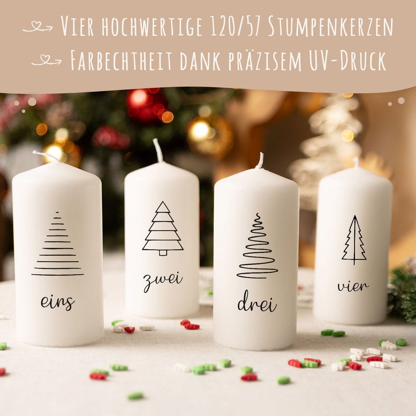Kleine Kerzen "Tannenbäume" - Adventskerzen im 4er Set