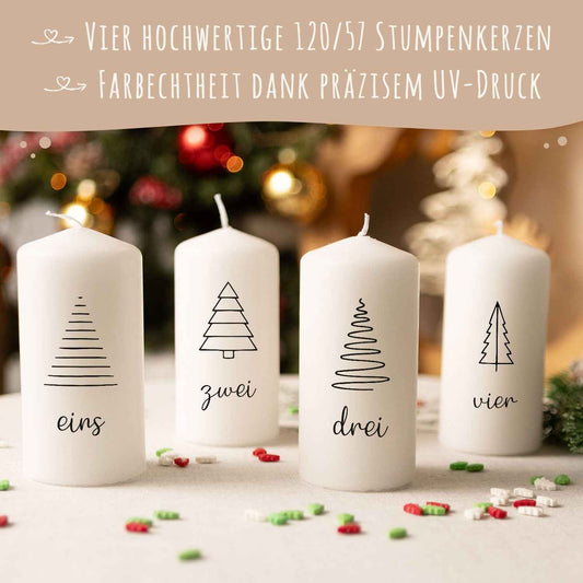 Kleine Kerzen "Tannenbäume" - Adventskerzen im 4er Set