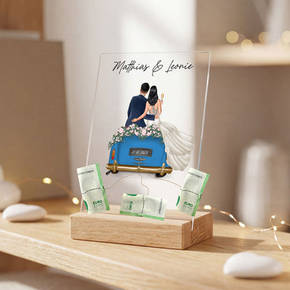 Hochzeitsauto auf Acrylglas - Personalisiertes Geldgeschenk zur Hochzeit