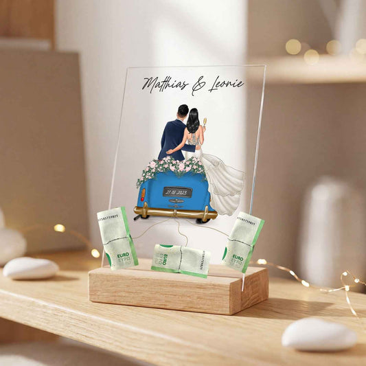 Hochzeitsauto auf Acrylglas - Personalisiertes Geldgeschenk zur Hochzeit