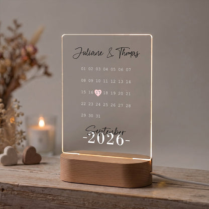 Beleuchtetes Acrylglas - Kalender - Personalisiertes Geschenk mit Namen & Datum