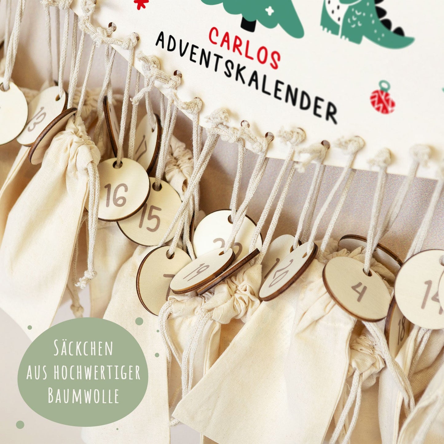 Personalisierter Adventskalender aus Holz mit Druckmotiv & Namen - Dinos