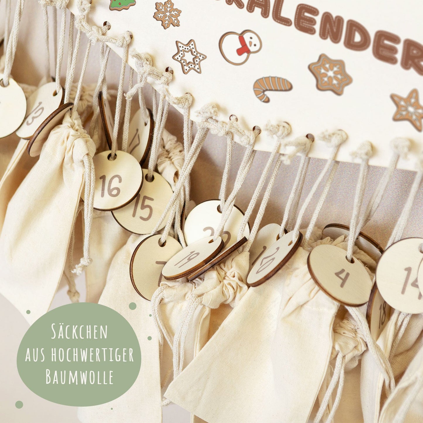 Personalisierter Adventskalender aus Holz mit Druckmotiv & Namen - Lebkuchen