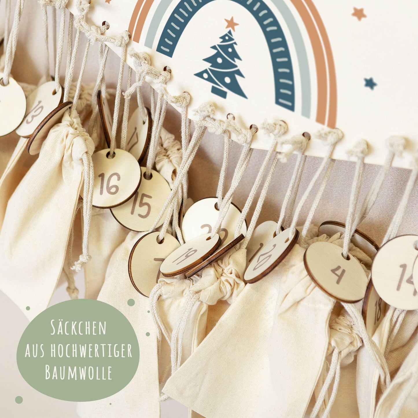 Personalisierter Adventskalender aus Holz mit Druckmotiv & Namen - Regenbogen