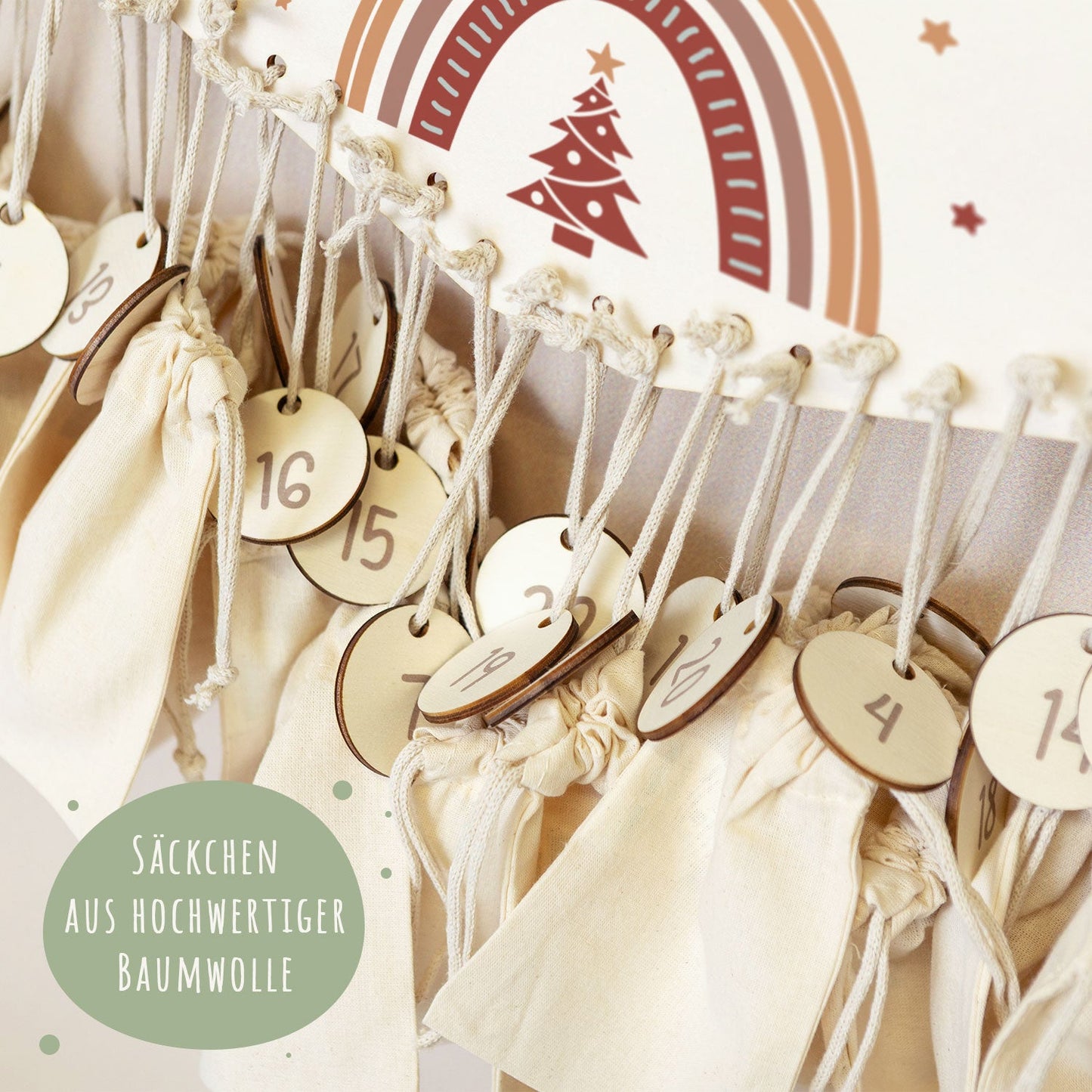 Personalisierter Adventskalender aus Holz mit Druckmotiv & Namen - Regenbogen