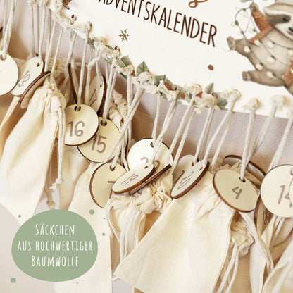 Personalisierter Adventskalender aus Holz mit Druckmotiv & Namen - Waschbären