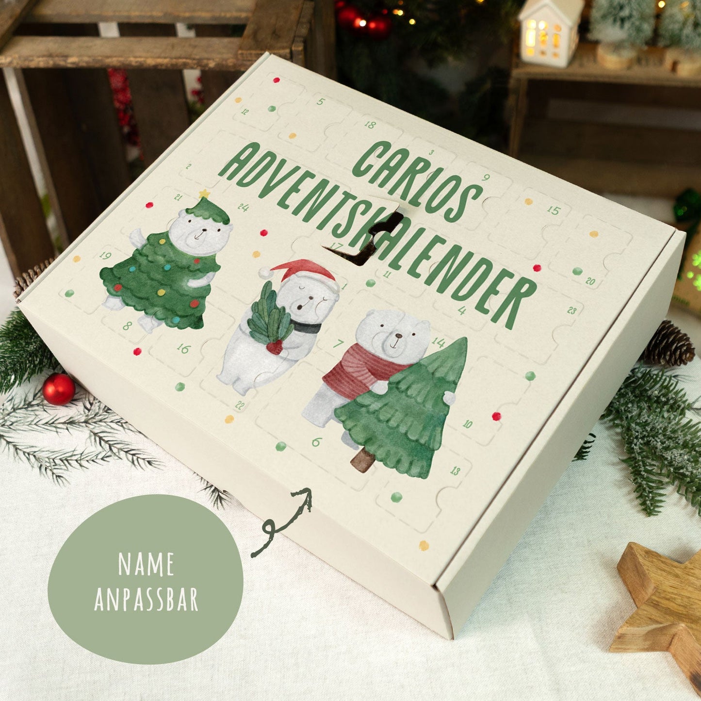 Personalisierter DIY Adventskalender mit Eisbären Design zum selbst Befüllen
