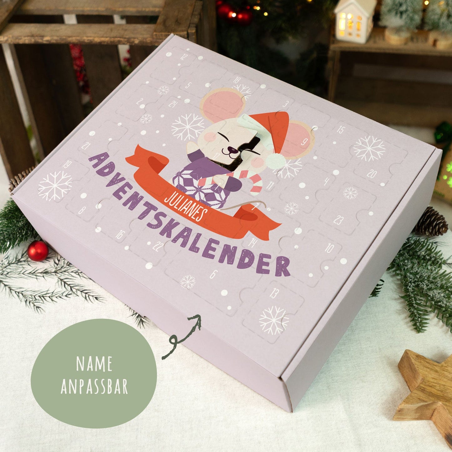 Personalisierter DIY Adventskalender mit Weihnachtstiere Design zum selbst Befüllen