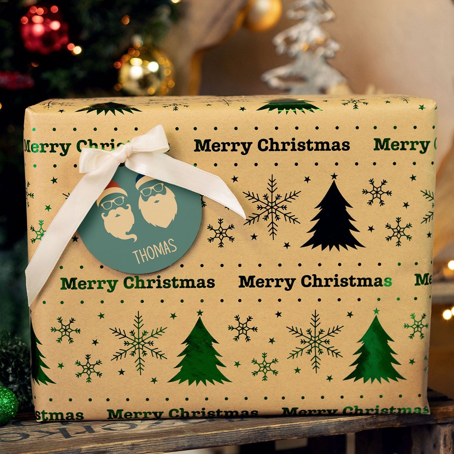 Christbaumschmuck aus Holz - Cool Santa - Weihnachtsanhänger mit Namen