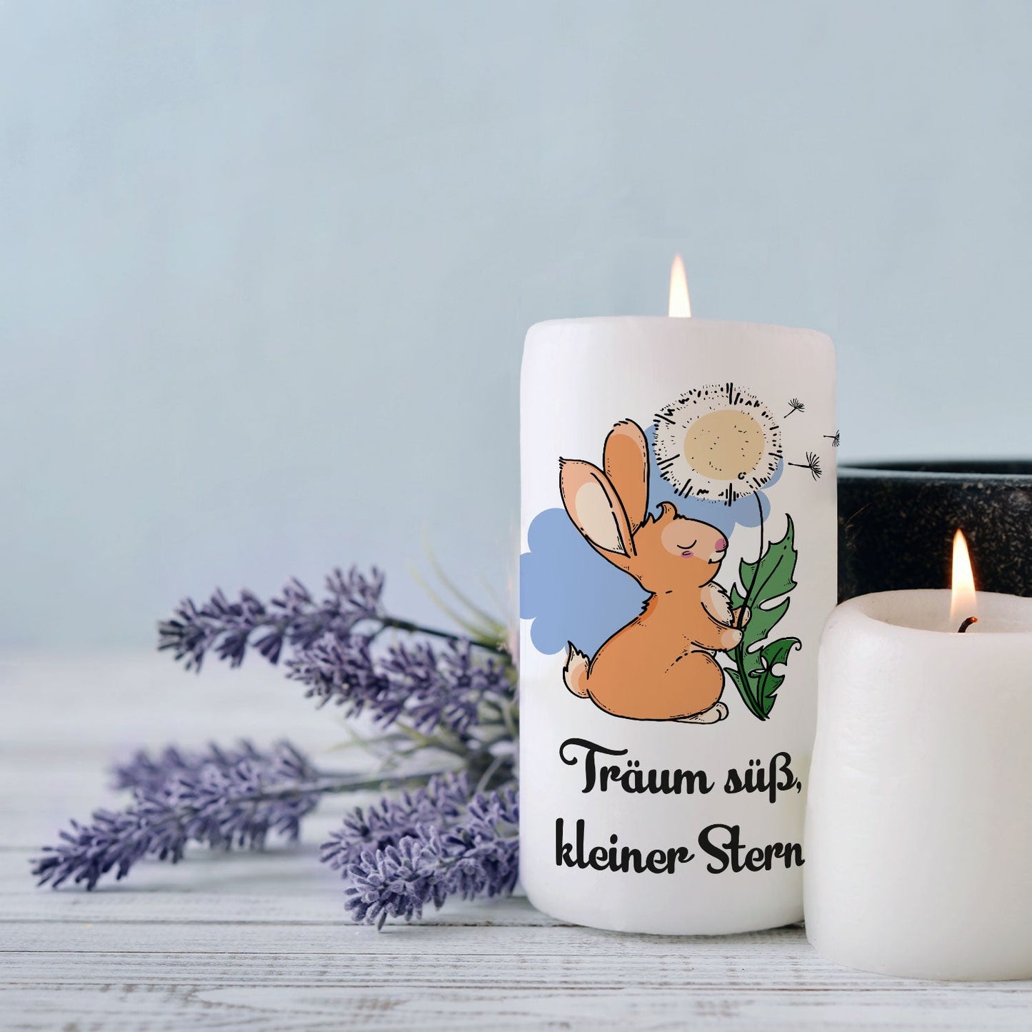 Kleine Kinder Trauerkerze "Pusteblume verweht"