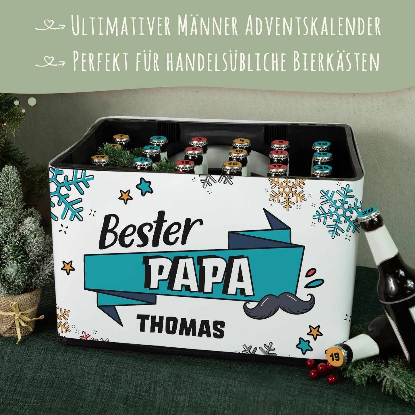 DIY Bierkasten Banderole mit 24 Deckelaufklebern - Bester Papa