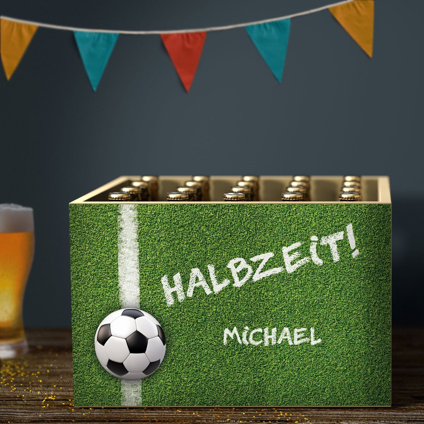 DIY Bierkasten Banderole mit 24 Deckelaufklebern - Fussball Motiv