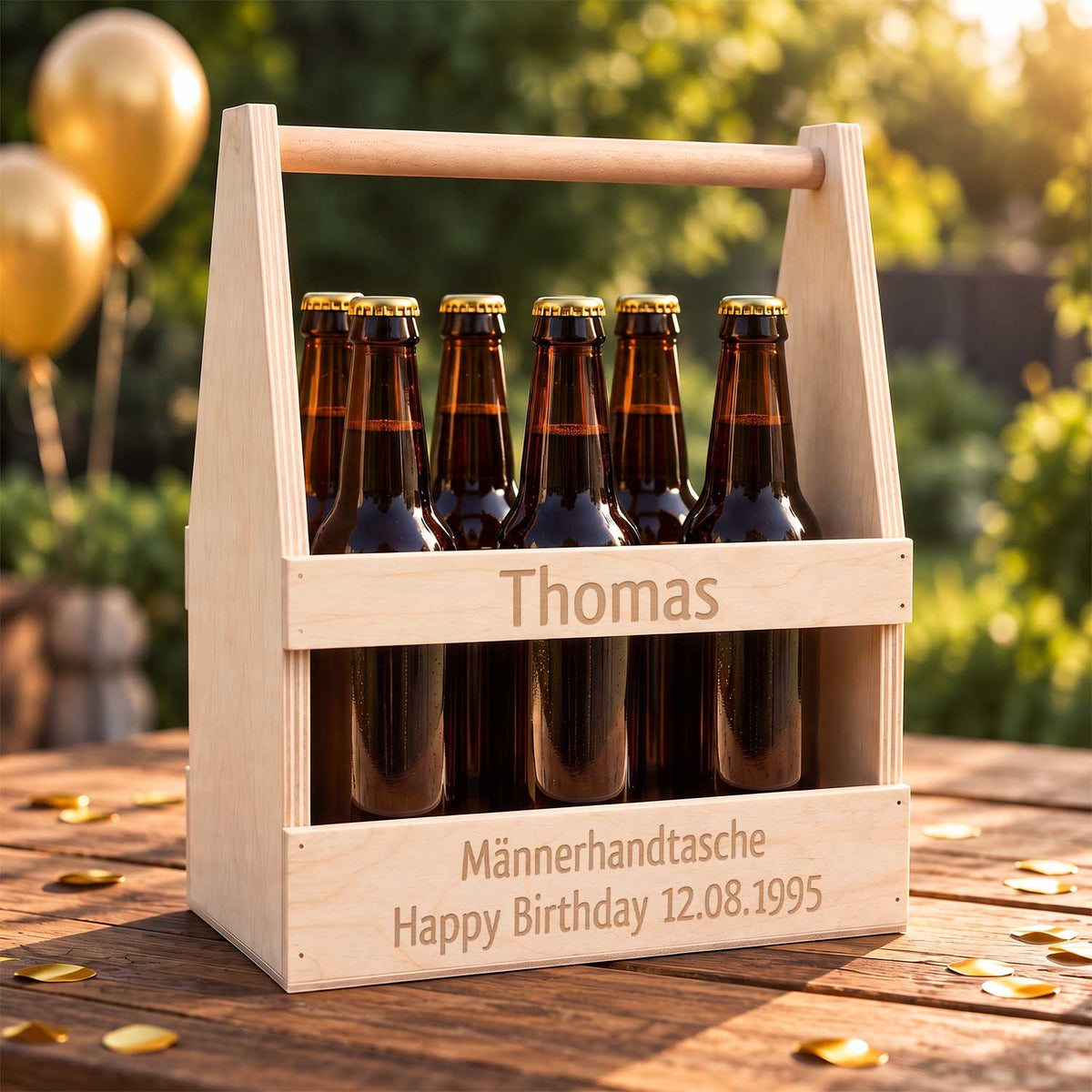 Biertraeger aus Holz für 6 Flaschen