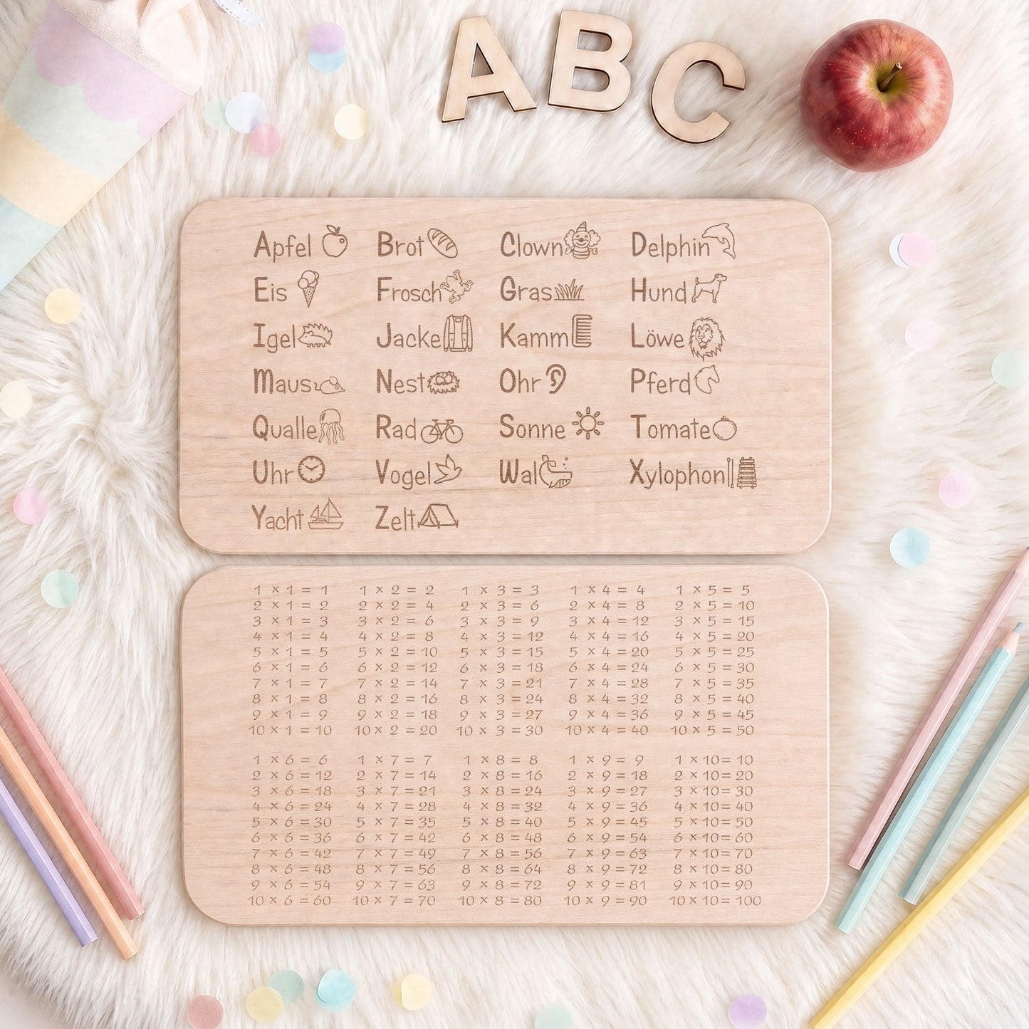 Im Set: Frühstücksbrettchen "Das ABC Brotzeitbrett" + "Das 1x1 Brotzeitbrett"