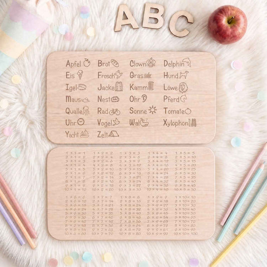 Im Set: Frühstücksbrettchen "Das ABC Brotzeitbrett" + "Das 1x1 Brotzeitbrett"