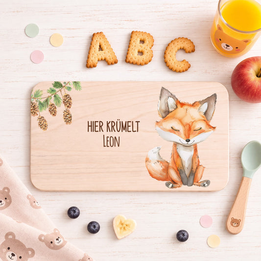 Bedrucktes Frühstücksbrettchen "Hier Krümelt" mit Tiermotiv & Namen