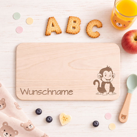 Frühstücksbrettchen für Kinder im " Affen" Design mit Wunschname