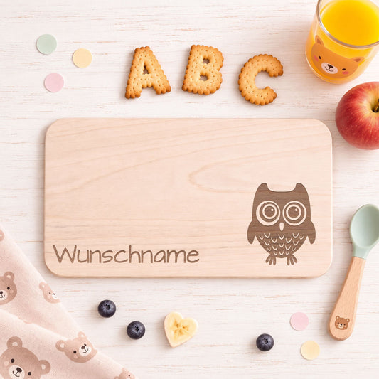 Frühstücksbrettchen für Kinder im " Eule" Design mit Wunschname