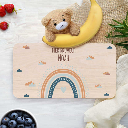 Frühstücksbrettchen mit Druckmotiv & Name - Regenbogen