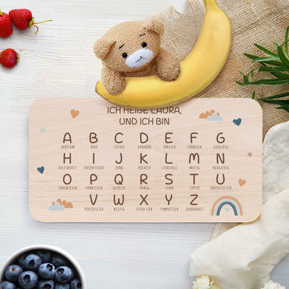 Frühstücksbrettchen mit Druckmotiv & Name - ABC Regenbogen