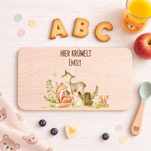 Bedrucktes Frühstücksbrettchen "Waldtiere" mit Namen