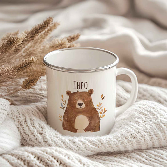 Emaille Tasse für Kinder - Waldtiere - Personalisiert mit Namen