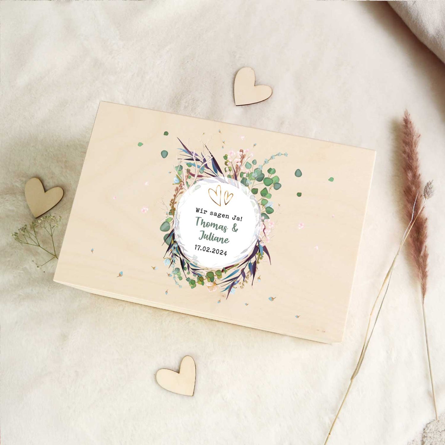Erinnerungskiste mit UV-Druck im Flower Wedding Design - Personalisiertes Geschenk zur Hochzeit