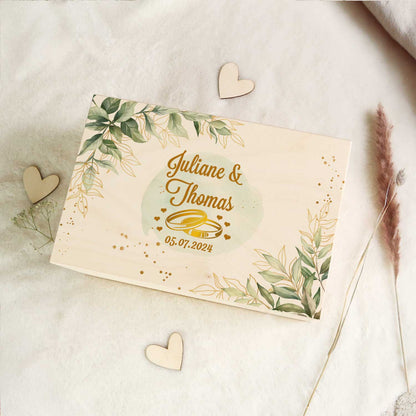 Erinnerungskiste mit UV-Druck im Golden Wedding Design - Personalisiertes Geschenk zur Hochzeit