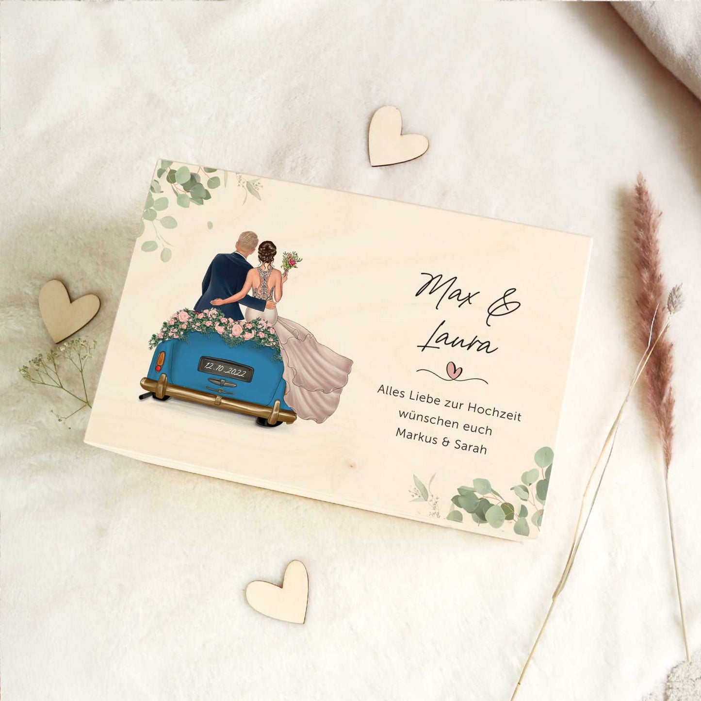 Bedruckte Erinnerungskiste mit Konfiguration - Hochzeitsauto - Personalisiertes Geschenk zur Hochzeit