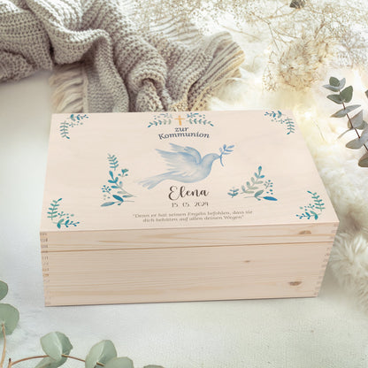 Bedruckte Erinnerungskiste zur Kommunion & Konfirmation - Taube Konfirmation