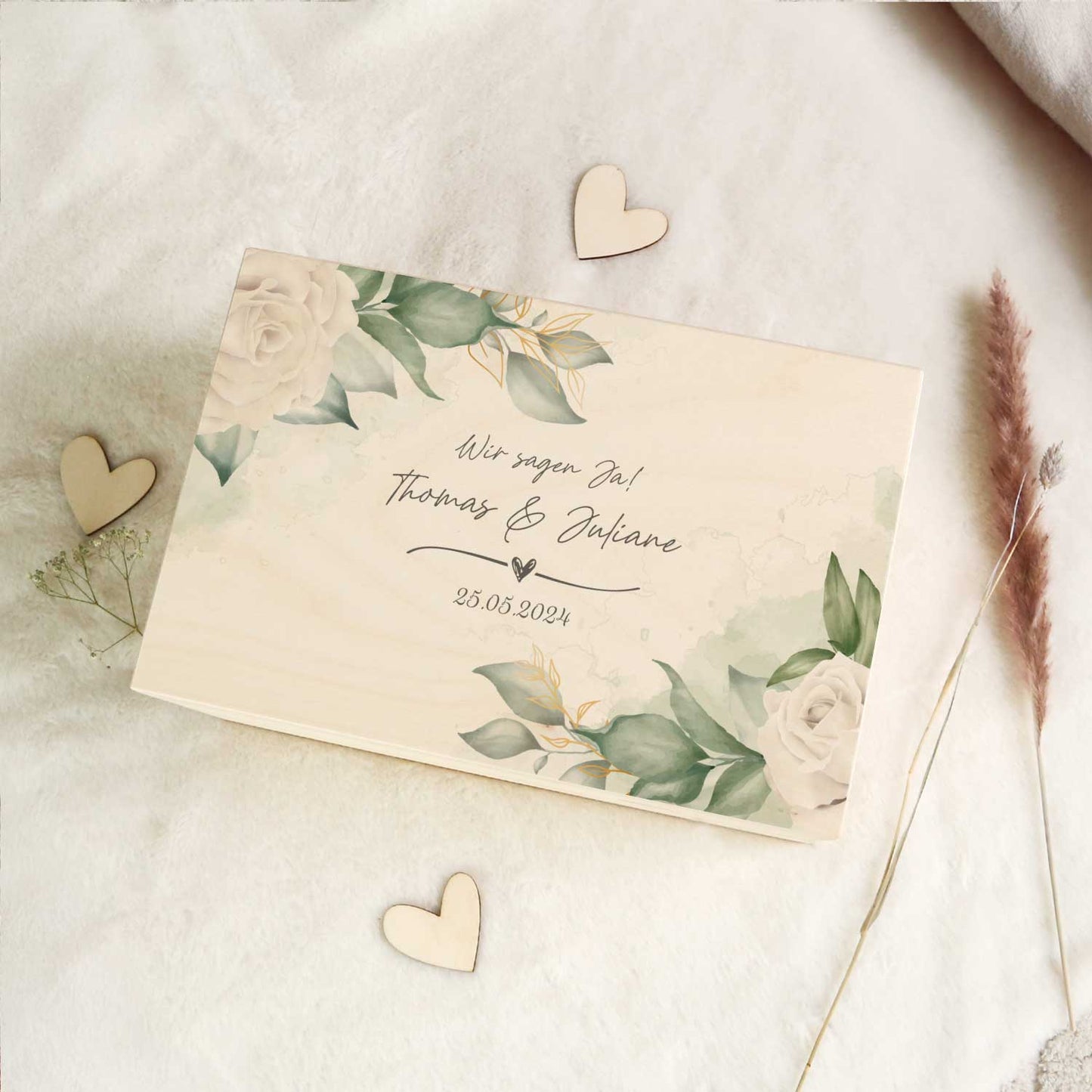 Erinnerungskiste mit UV-Druck im Wedding Love Design - Personalisiertes Geschenk zur Hochzeit