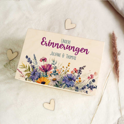 Erinnerungskiste mit UV-Druck im Unsere Erinnerungen Design - Personalisiertes Geschenk zur Hochzeit