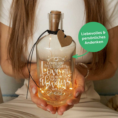 Flaschenlicht mit LED-Lichterkette und Gravur "Love you always"