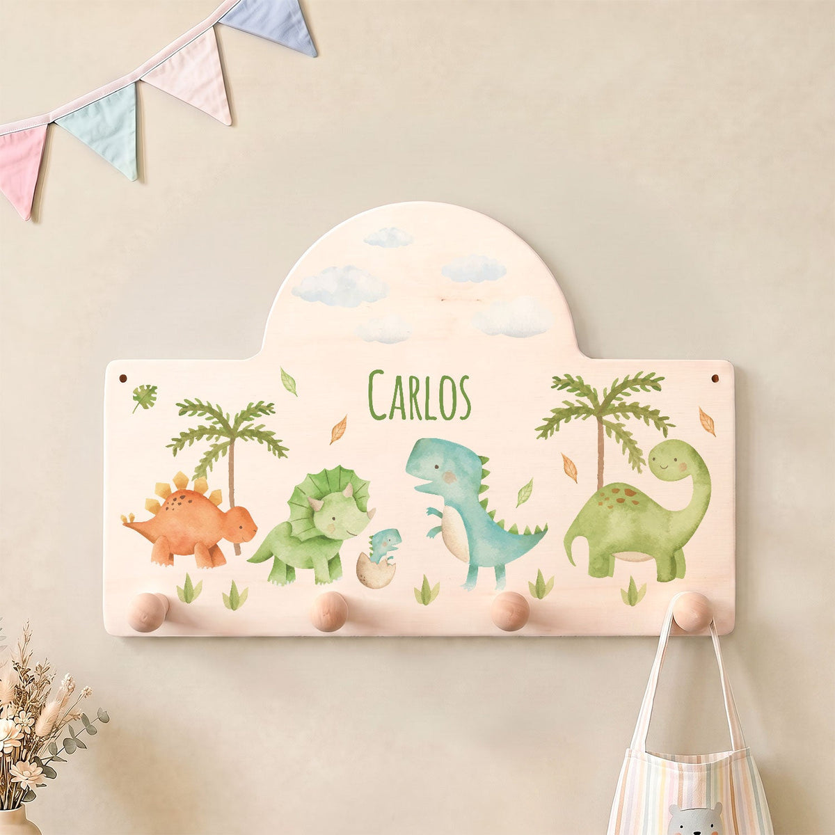 Personalisierte Garderobe fürs Kinderzimmer - Dino