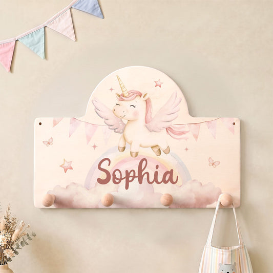 Personalisierte Garderobe fürs Kinderzimmer - Einhorn